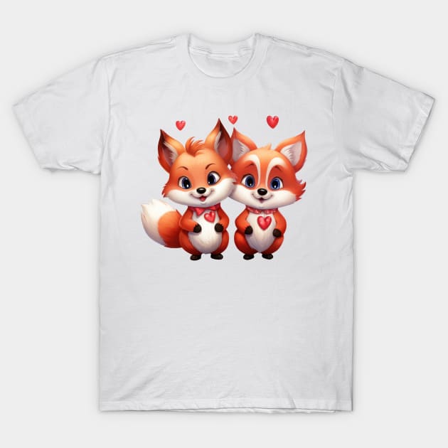 Valentine Fox Couple T-Shirt by Chromatic Fusion Studio